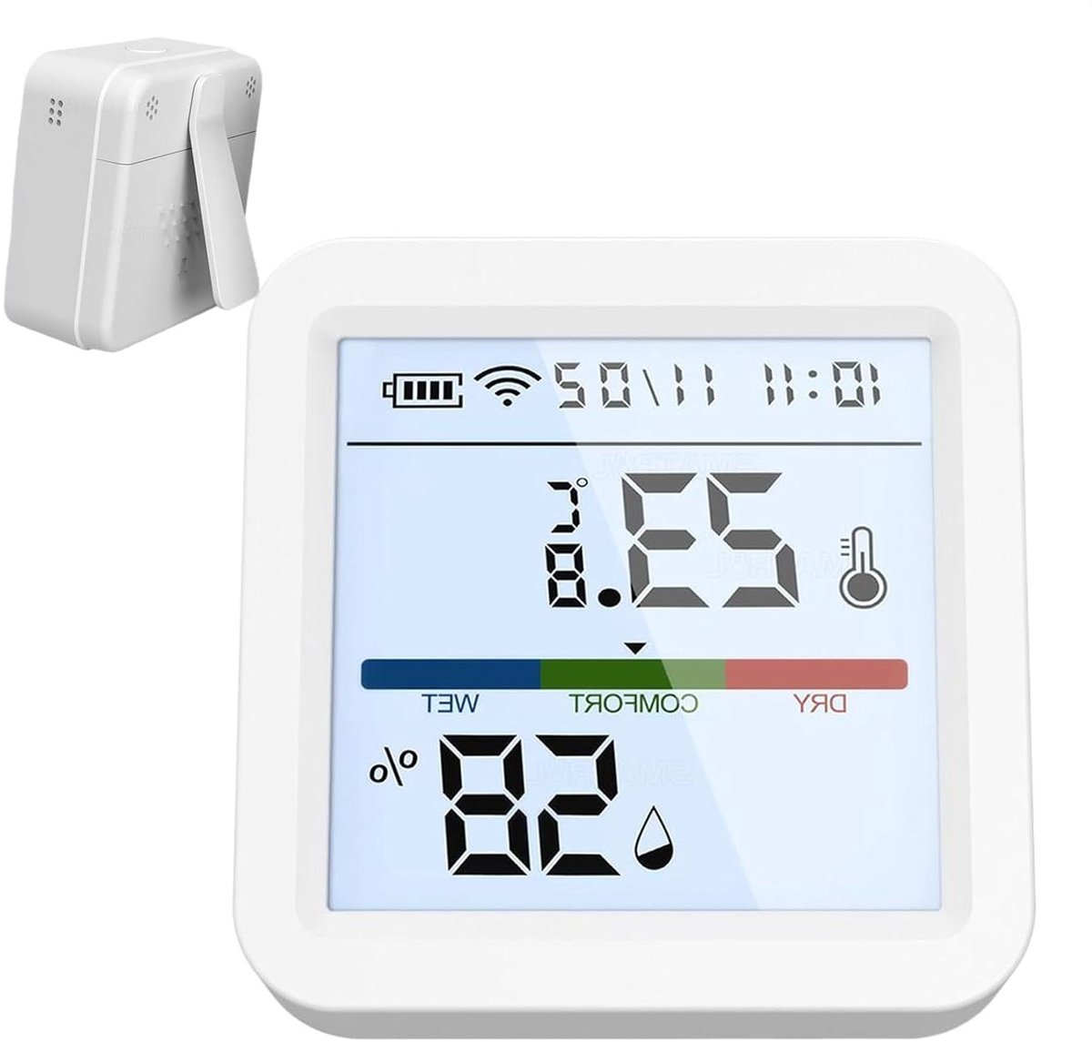 Temperatuur Vochtigheid Monitor - Hygrometer Sensor - Luchtkwaliteit Monitoren - Hoge Precisie Metingen - 7 x 7 x 4 cm