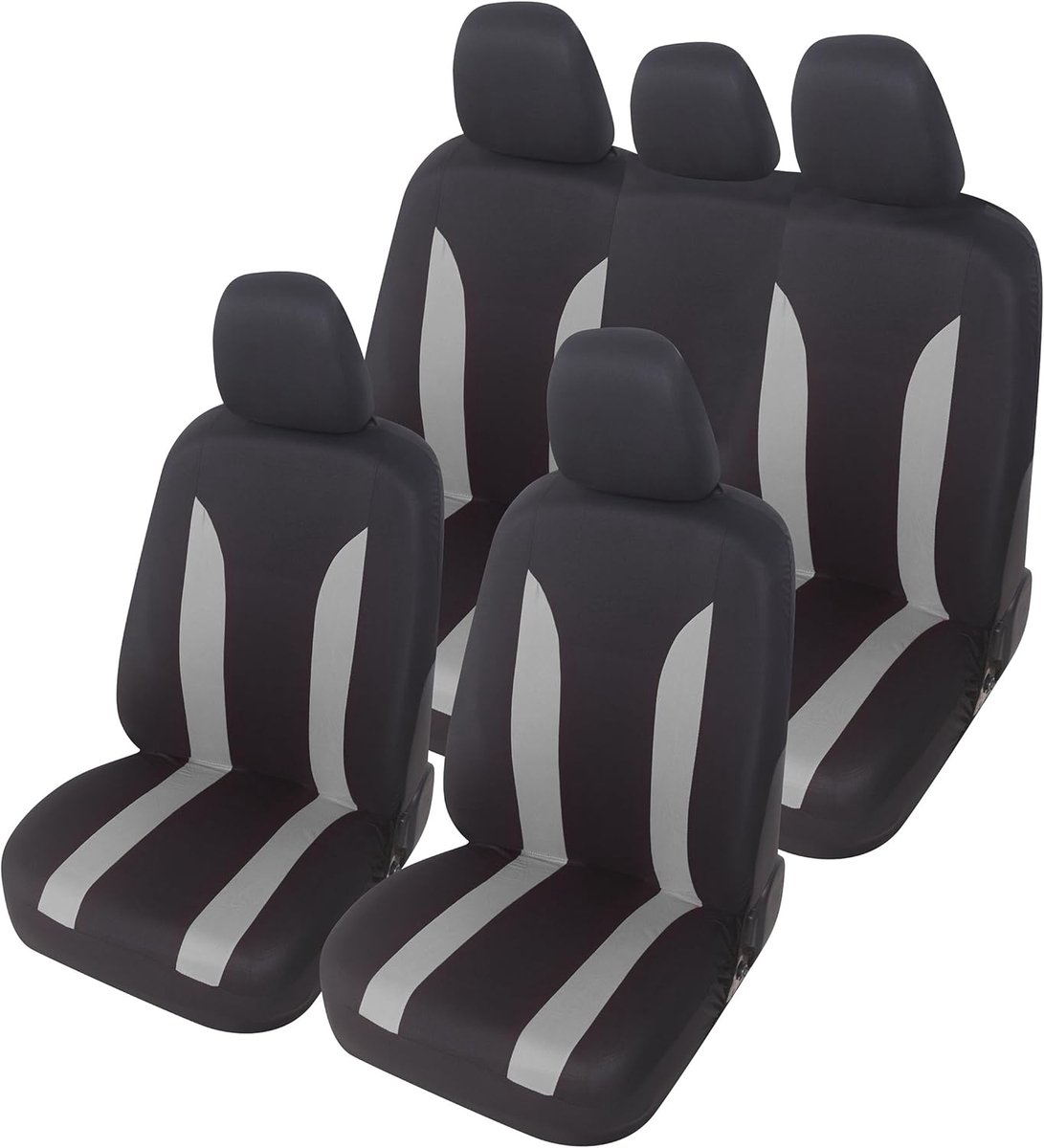 SnelShoppen - Universele autosstoelhoezen LS09 - Grijs - Set voor voor- en achterstoelen - Polyester - 9-delig - Geschikt voor standaard autozetels, g