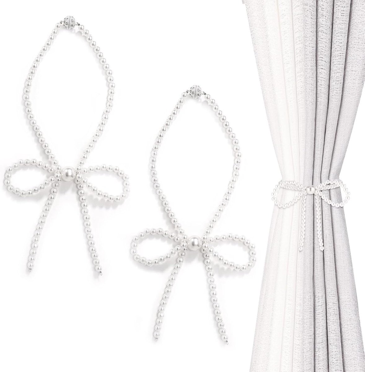 SnelShoppen - 2 Stuks Magnetische Gordijn Klemmen, Elegante Witte Parels, Decoratieve Gordijnsteunen voor Thuis en Hotel, Duurzame Gordijnaccessoires,