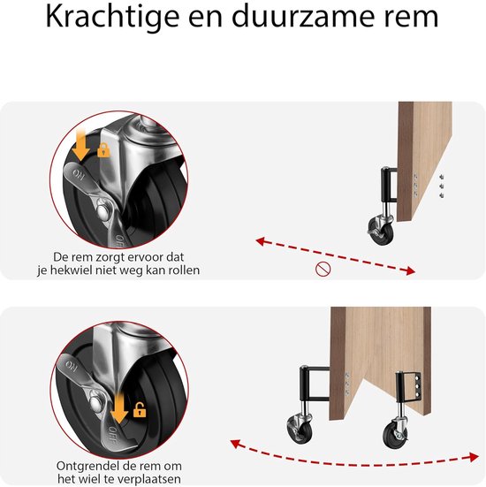 Poortwiel tot 100 kg - 100 mm rubberen hekwiel met rem voor tuindeuren en hekken van Merkloos	 — afbeelding 3
