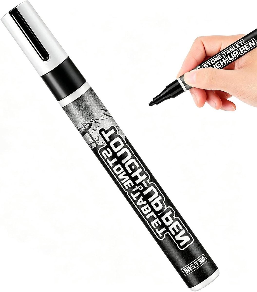 Grafsteen Marker - Reparatiestift Steen - Grafsteen Onderhoud - Waterdichte Formule - 08 mm Punt - Zwart