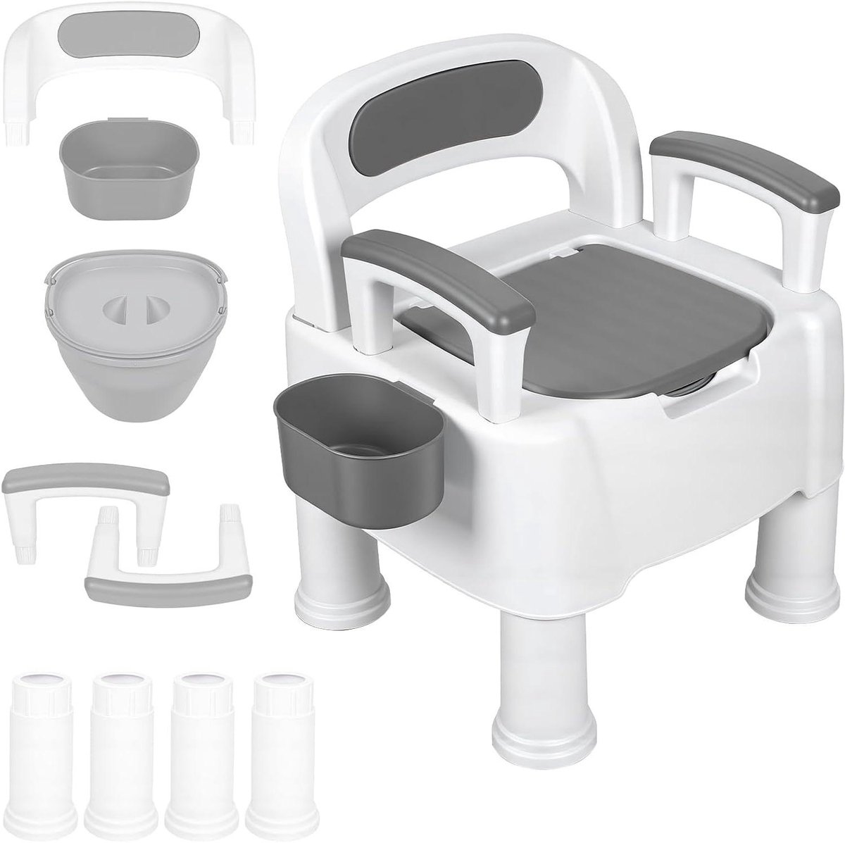 Verstelbare toiletstoel - Commode voor thuis - Veilig dagelijks gebruik - Met afneembare armleuningen - 100 kg draagvermogen - Wit