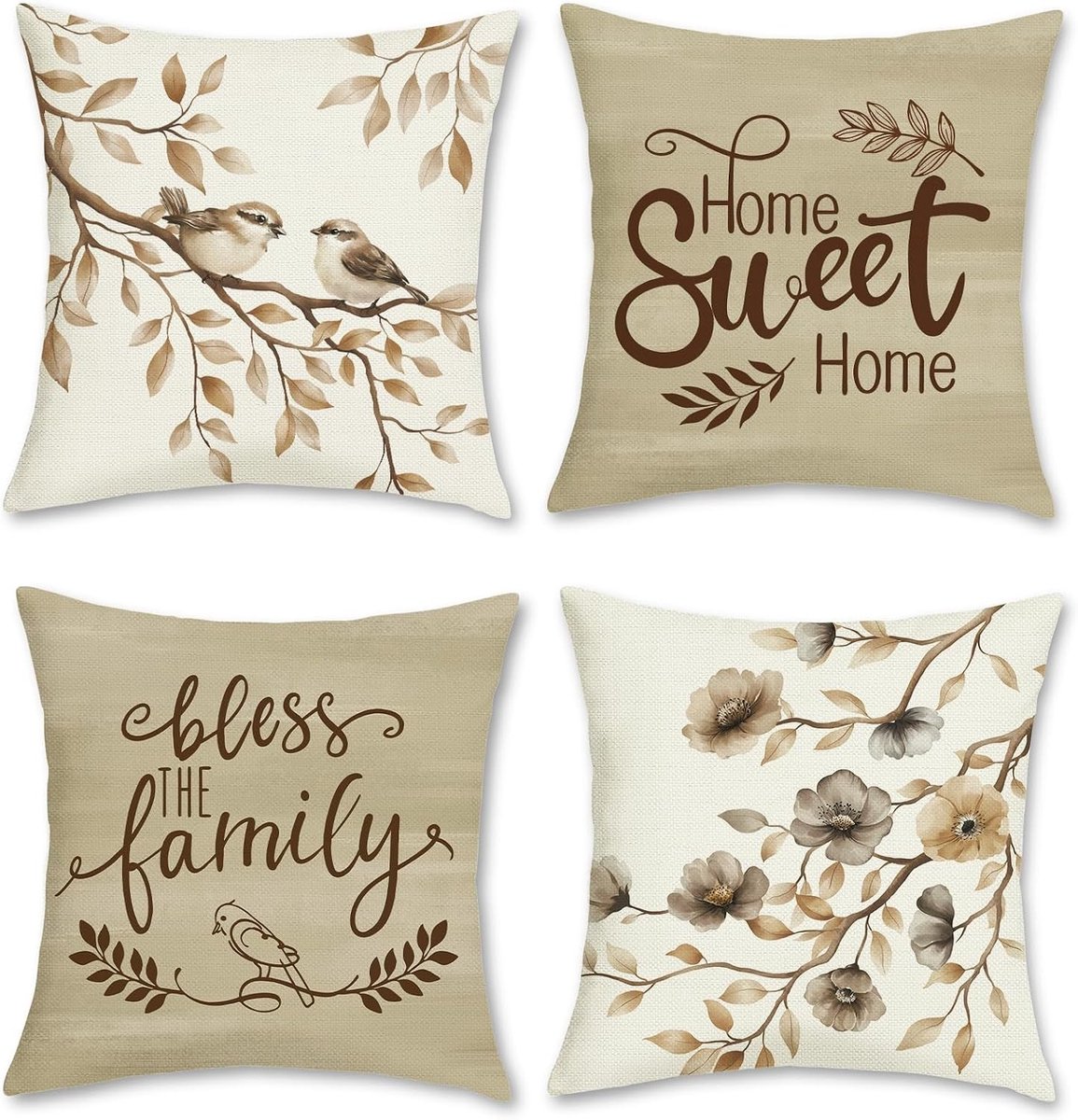 Decoratieve Kussenhoezen met Waterverf Bloemen 45 x 45 cm voor Sofa en Tuin, Set van 4, Polyester, Bohemian Stijl, Ideaal voor Woonkamer en Buitengebruik