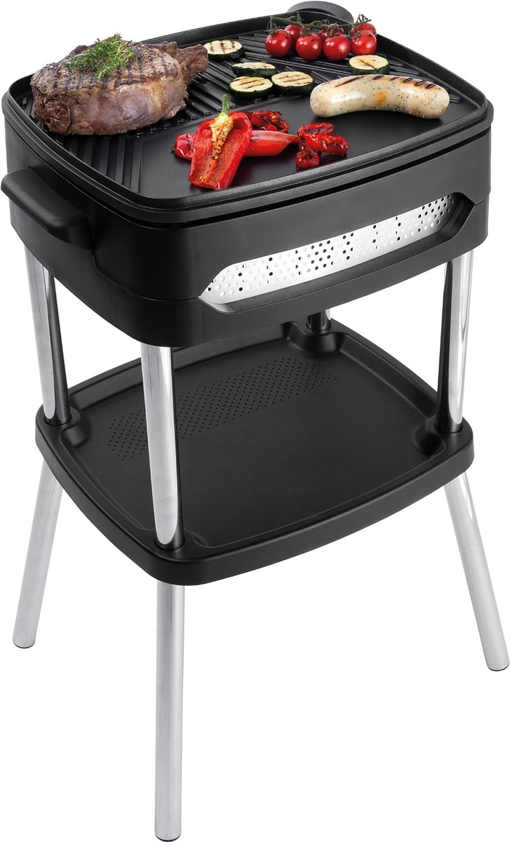 SnelShoppen - Elektrische BBQ Barbecue 2000 Watt met Deksel - Verwijderbare Tafelgrill 40 x 36 cm - Stabiele RVS Poten - Stevige Tafelgrill voor Tuin,