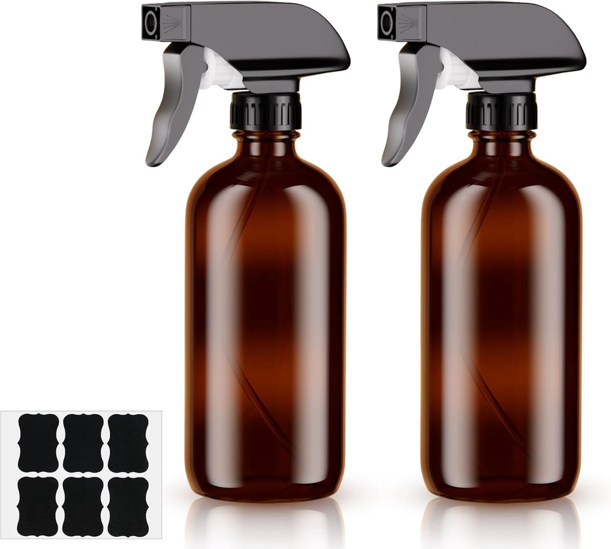 SnelShoppen - Amber Glazen Sprayfles Set 500ml - 2 Stuks Bruine Glazen Sprayflessen met Mistinstellingen en Zwarte Pompen - Ideaal voor Schoonmaken, H