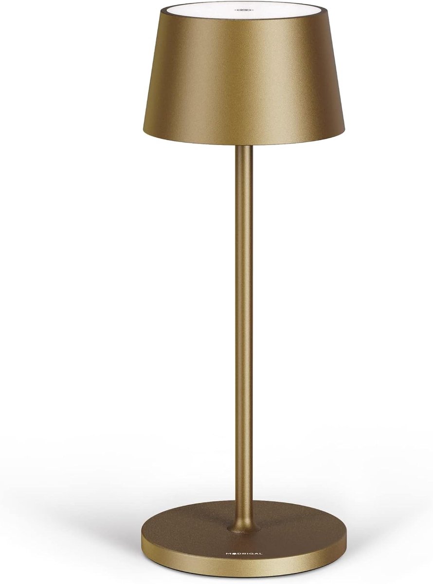 SnelShoppen - Dimbare LED Tafel Lamp met Oplaadbare Accu - IP54 Waterdicht - Warme Lichtkleur - Donkergoud Design - Perfect voor Binnen & Buiten, Tuin