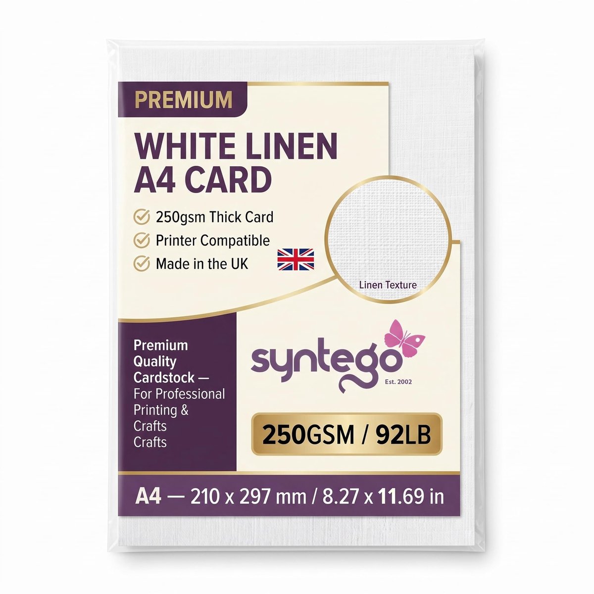 Omgoods - 50 Vellen Witte Linnen Textuur Papier A4 - 250 g/m²