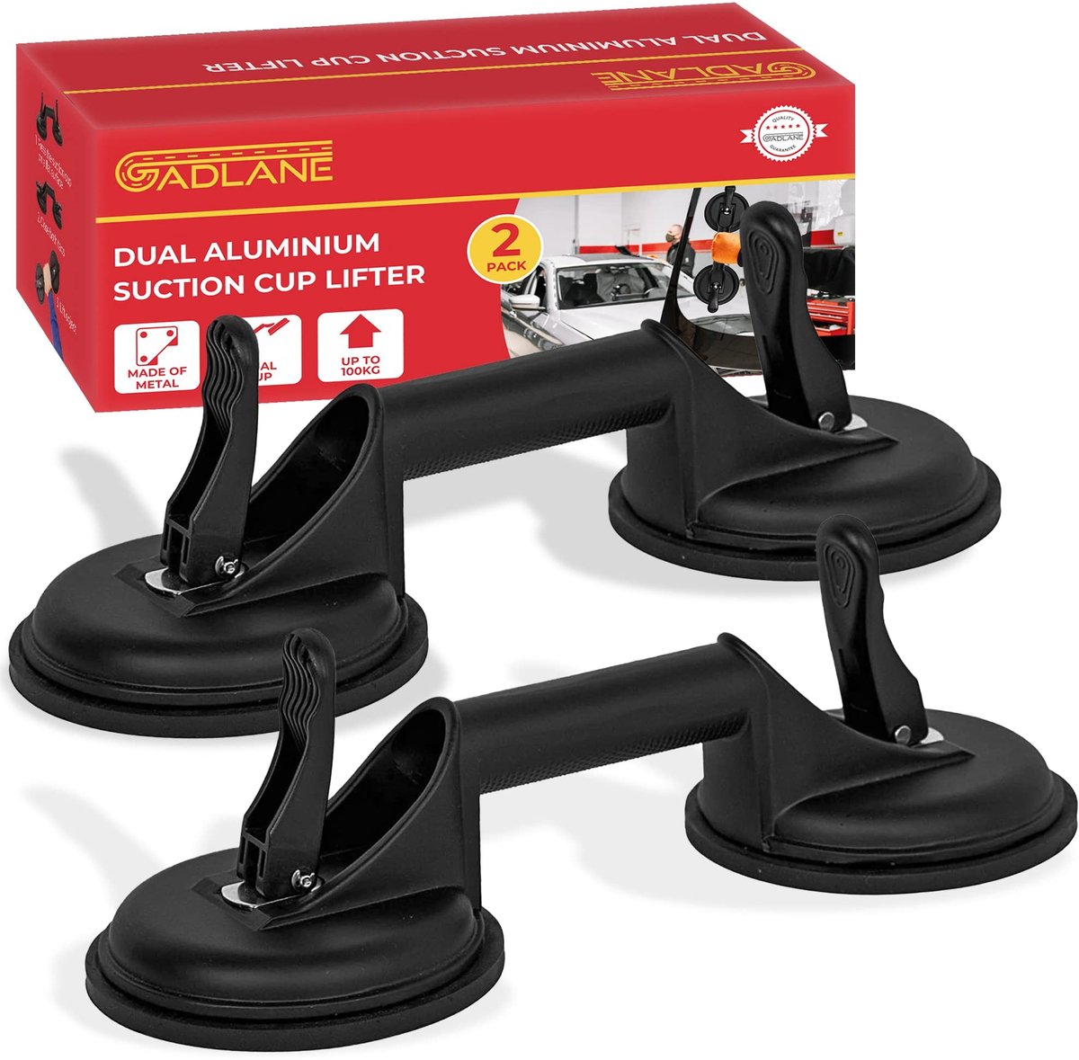 Omgoods - Dubbele Aluminium Zuignap Lifter - Set van 2 - Zwart