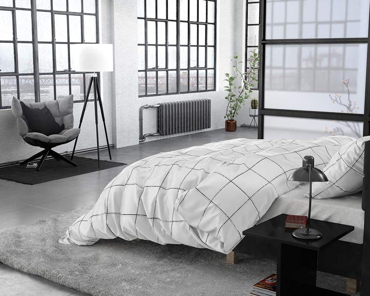 Omgoods - Dekbedovertrekset van 100% Katoen Satijn met Diep Ruitpatroon 200 x 220 cm