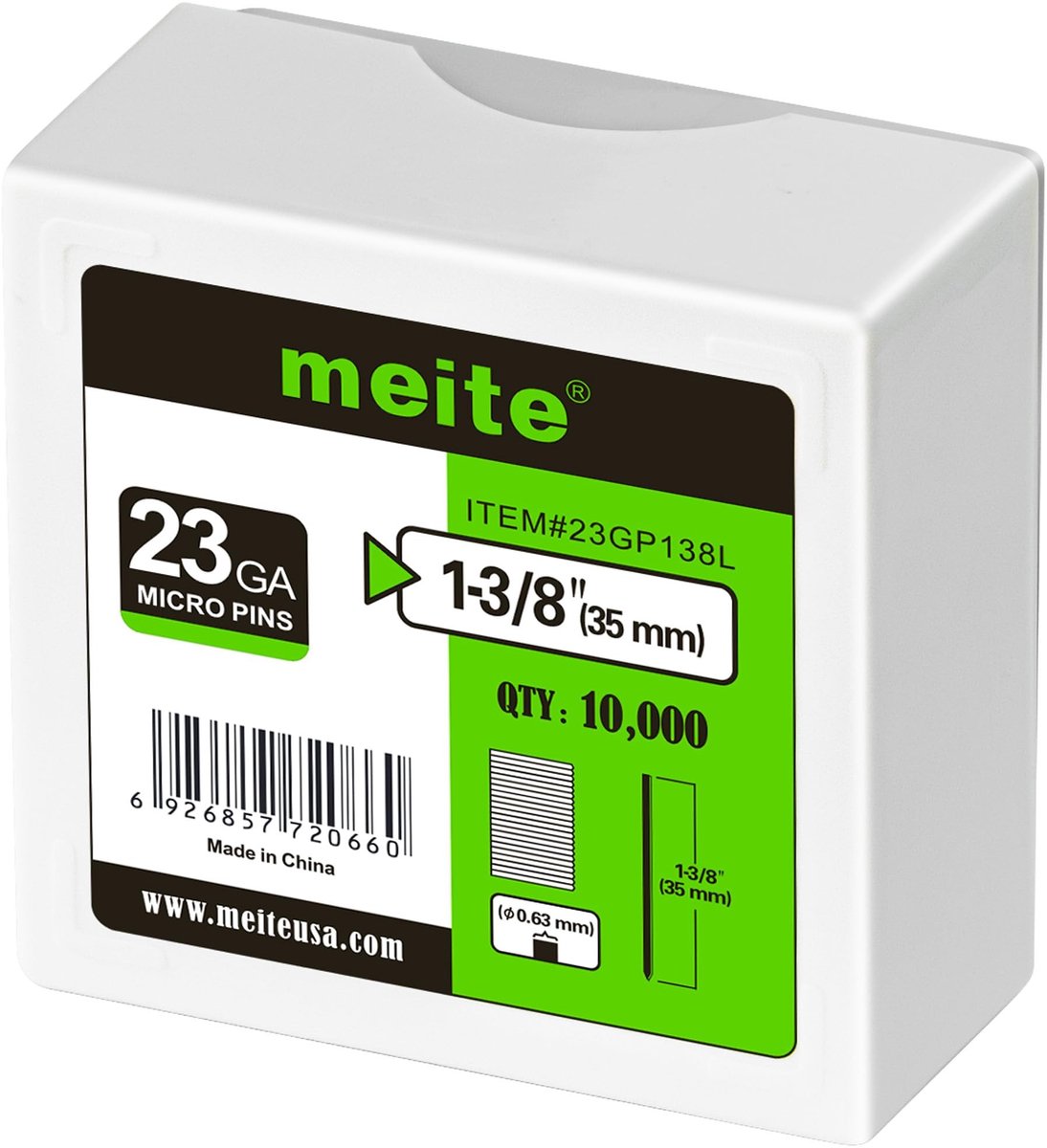 Omgoods - Meite 23GA Pin Nails - 35mm Gegalvaniseerde Hoofdlossse Spijkers voor Spijkerpistolen