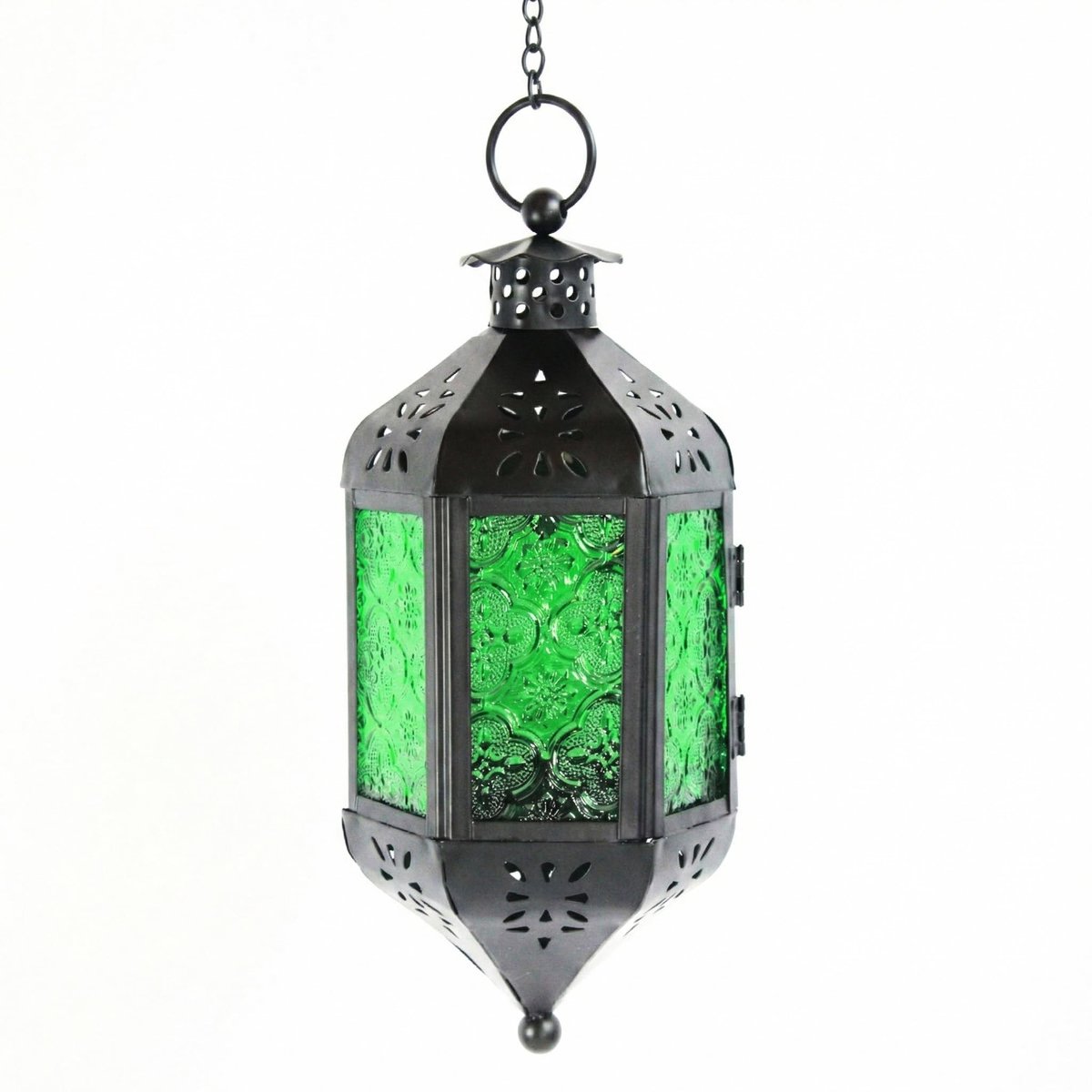 Omgoods - Marokkaanse Hangende Kaarsenhouder Groen Glas - Decoratie voor Binnen en Buiten