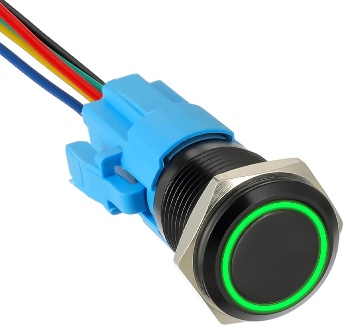 16 mm, 12 V DC, zelfblokkerende drukknopschakelaar, 1no1nc, SPDT-schakelaar met waterdichte led-ringschakelaar voor 1,6 cm montagegat met stopcontact (groen)
