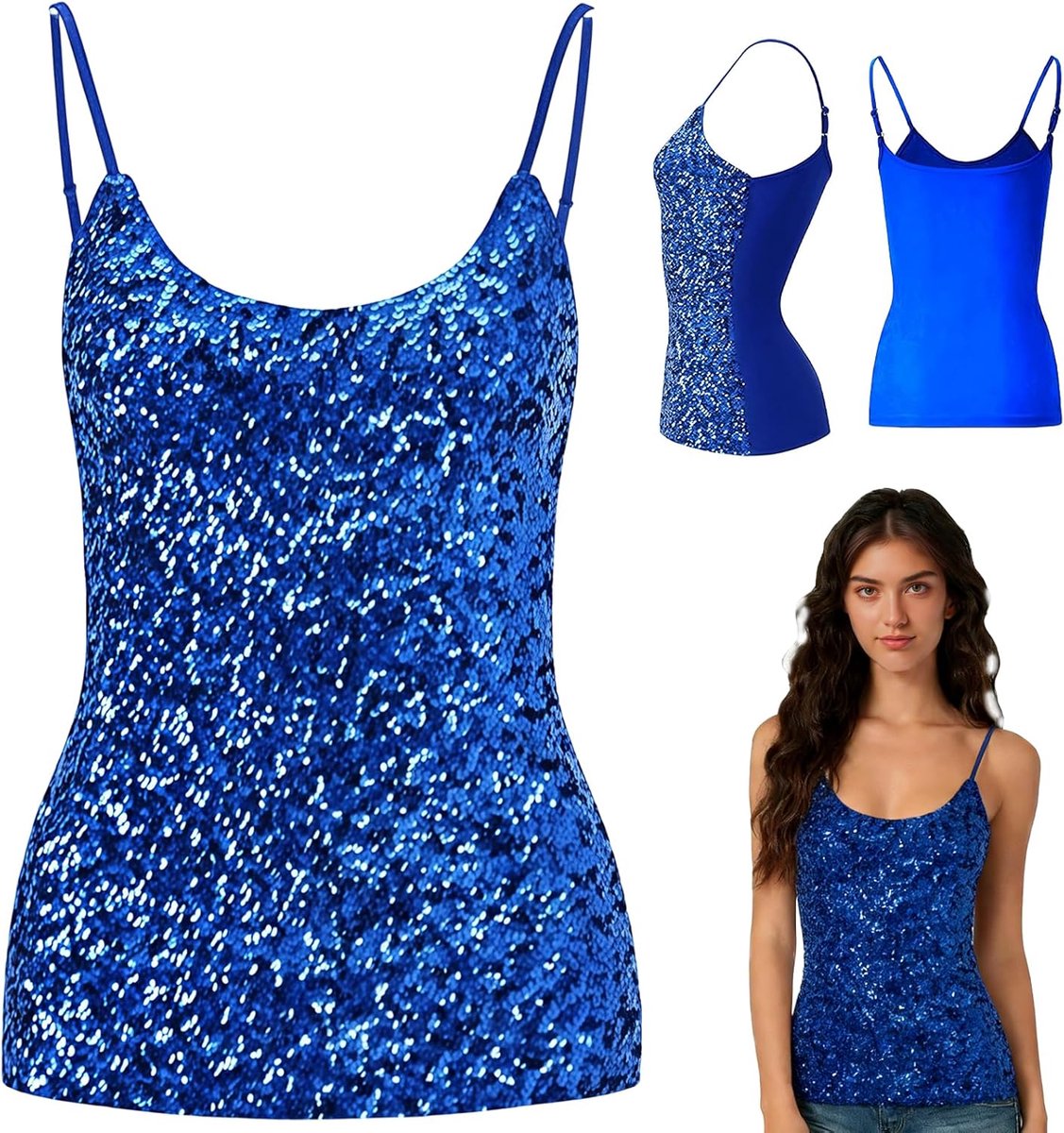 Feesttops met pailletten, verstelbare bandjes, dagelijkse haltertop, mouwloos, glitterhemdje, vest, blouse, T-shirts voor nachtclub, feest, optredens, kostuumtops
