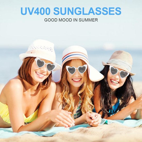Hartvormige zonnebril, 2 stuks, retro kattenoog hartbril, UV400 zonwering en uv-bescherming, zonnebril voor heren, zonnebril, modieuze bril voor kinderen, feest, reizen, fotoshoot — afbeelding 5