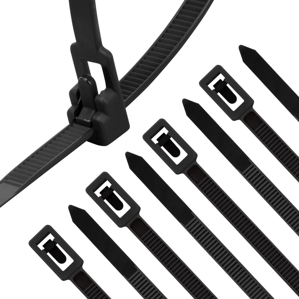 Kabelbinders met ritssluiting, verstelbare draadkabelbinders, herbruikbare ritsbinders voor multifunctioneel gebruik binnen en buiten plastic binddraad (400 mm x 7,6 mm, zwart)