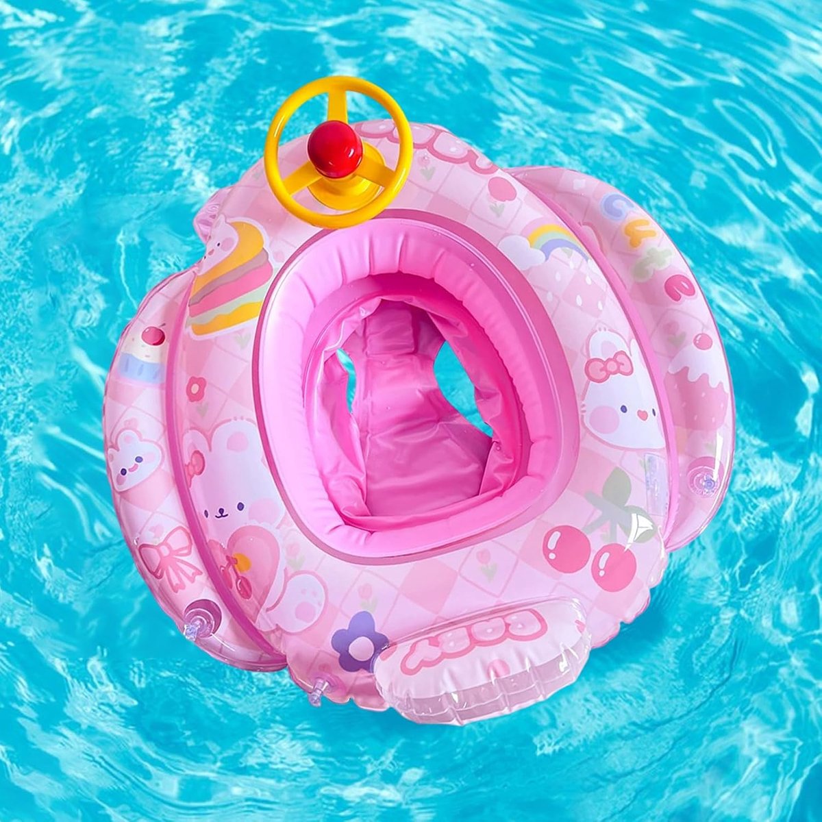 Zwemring voor pasgeborenen, 70 × 75 cm, zwemring voor kinderen met veiligheidsstoel en waterpistool, opblaasbare zwemring voor kinderen van 1 tot 5 jaar
