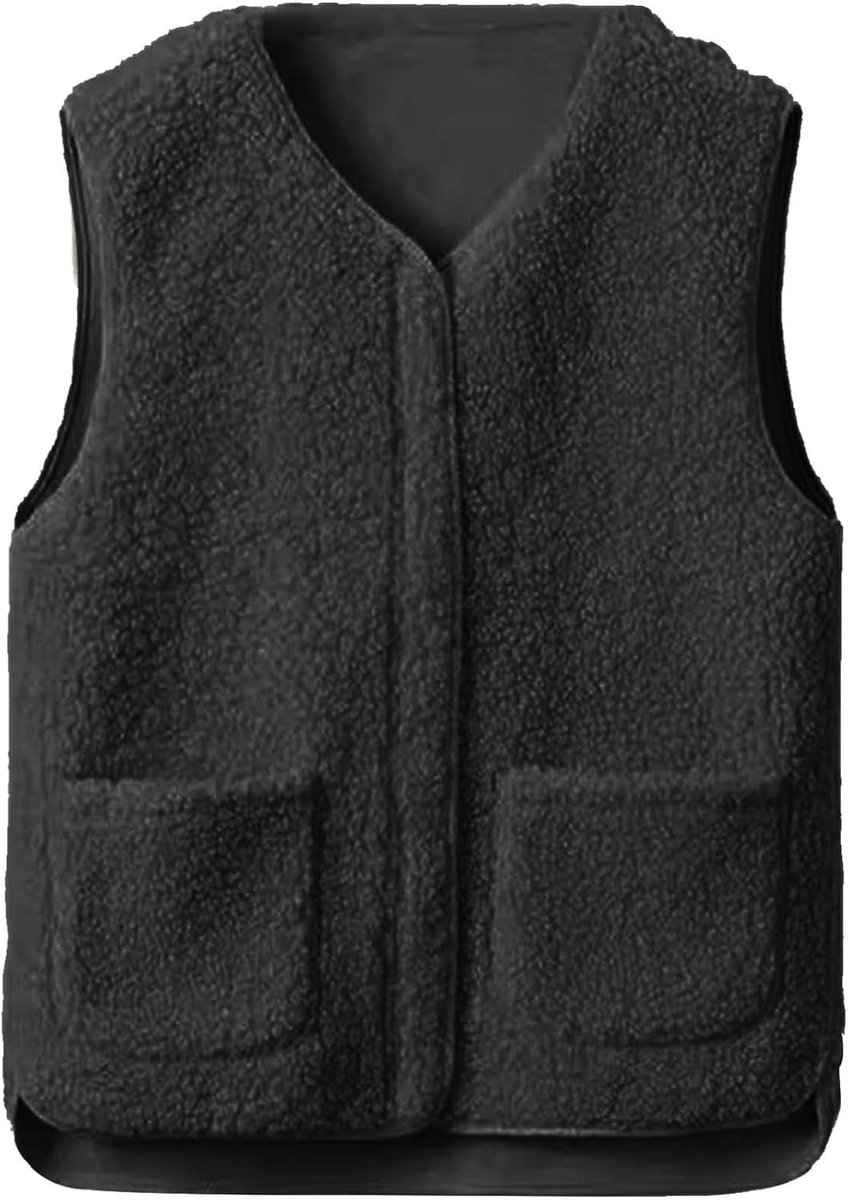 Fleecevest voor dames met ritssluiting, wintervest, elegant vest, dames, licht, thermisch, mouwloos, teddyjas, V-hals, winterjas, herfst, warm, ultralicht, met zakken