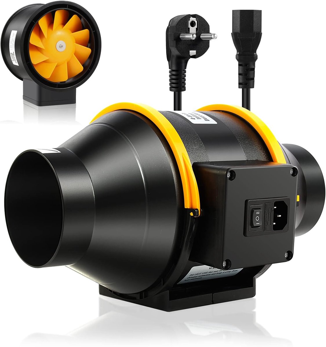 Rookafzuiging, buisventilator, 100 mm, regelbaar, inline kanaalventilator, afvoerventilator, 230 V, stil, met IEC-stopcontact, EU-stekker + 1,5 m EU-netsnoer, badkamer, kantoor, groeiruimtes