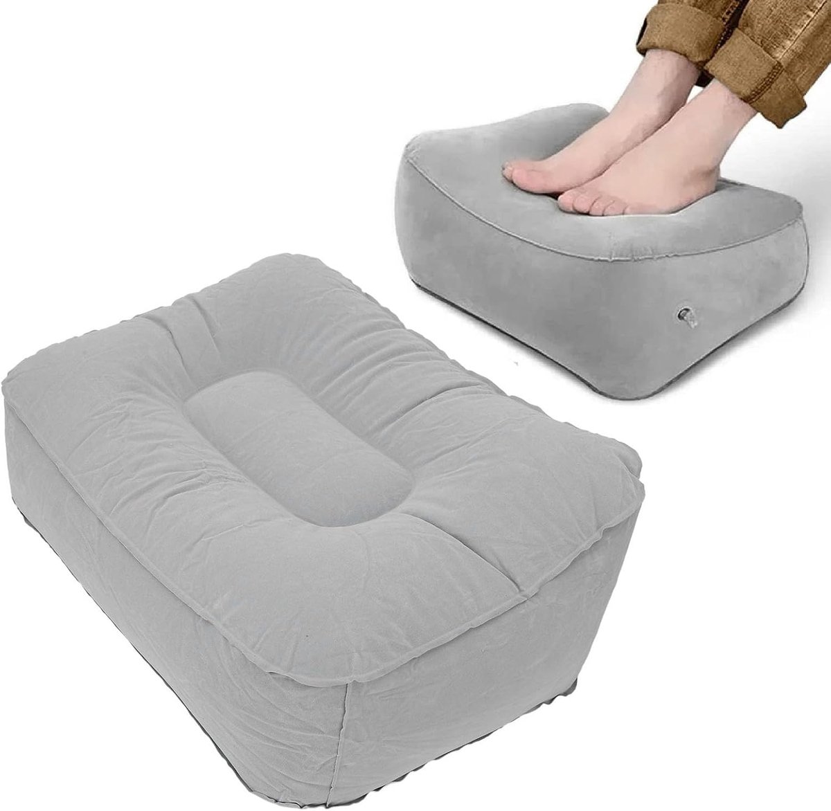 SnelShoppen - Opblaasbare Voetensteun Hocker - Reis Voetensteun Kussen - Multifunctionele Flock PVC - Ideaal voor Vliegtuig, Auto en Thuis - Comfortab