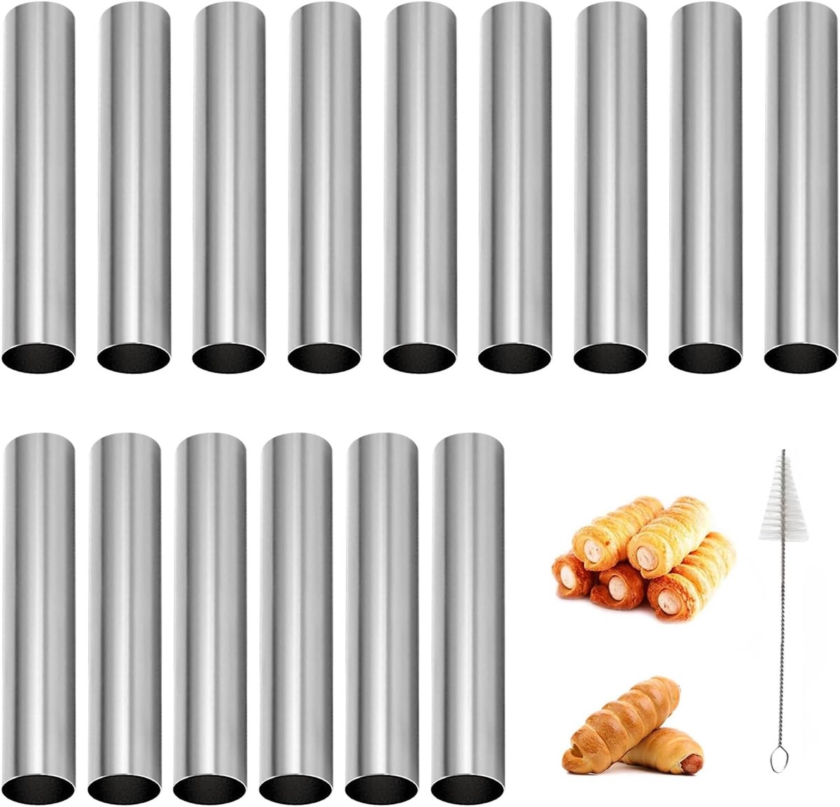 bakvorm, roestvrij staal, schuimrolvorm, klein, bakvorm, hoorntjes, anti-aanbak, irispelvorm, roestvrij staal, voor irislokken, cannoli, slagroomhoorn, 15 stuks
