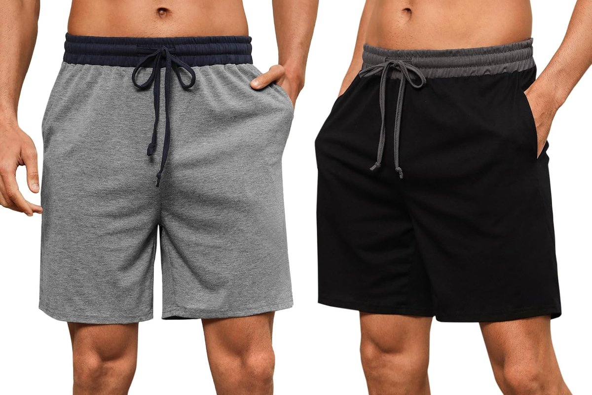 2-pack pyjamabroek voor heren, korte katoenen zomerpyjamabroek