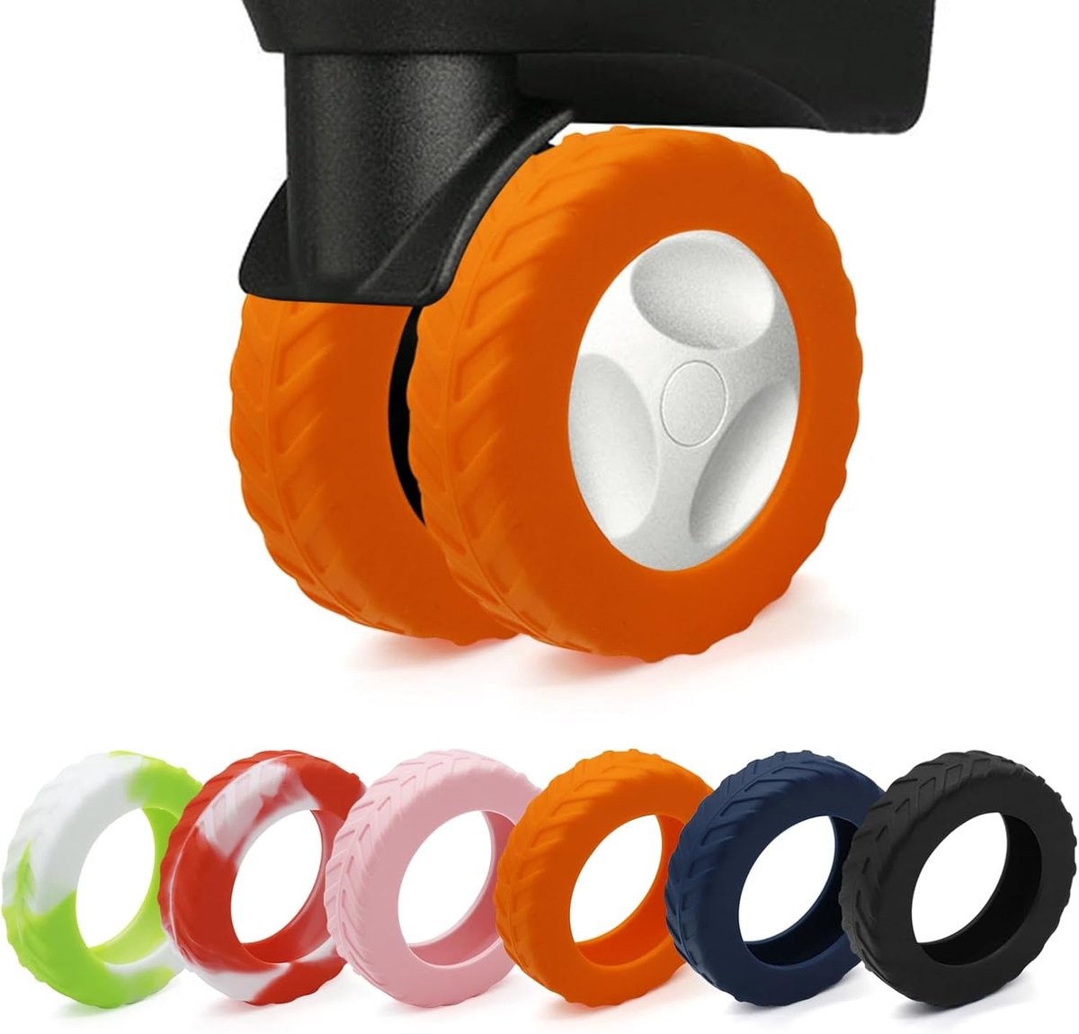 Bagageruimte Wielbescherming, Nieuwste Upgrade Carry On Bagage Wielhoezen, Niveau 8 Reiskoffer Wielhoes, Anti Stof & Scratch Ruisonderdrukking Wielen Protector, Oranje, 5.5 centimeters