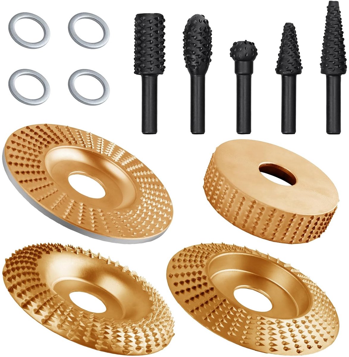 4 stks Haakse Slijper Houtsnijwerk Disc Set met 5 stks Rotary Burr
