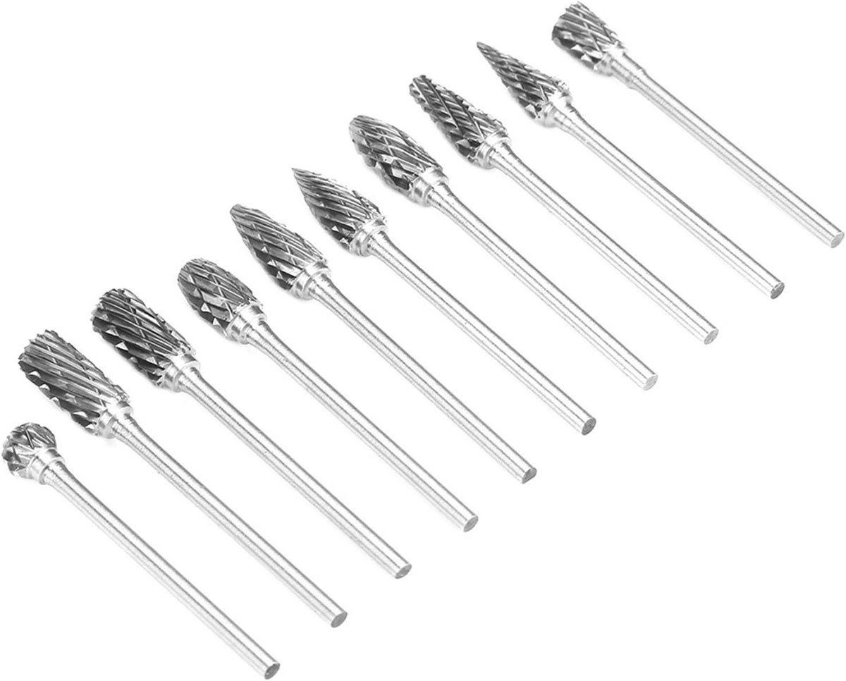 Wolfraamcarbide Vijlenset - Metaalbewerking Frezen - Metaal Bewerken - Dubbel Gesneden - 10 Stuks - Zilverkleurig