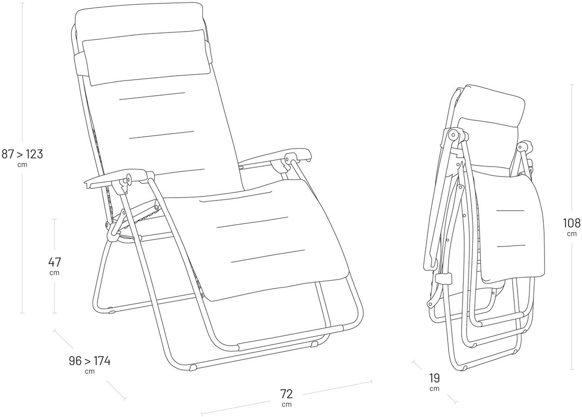 SnelShoppen - Gewatteerde Relaxstoel met Nulzwaartekracht - Rsx Clip XL Aircomfort - Zwart Zuur - Comfortabele Tuinstoel voor Camping, Feest, en Ontsp