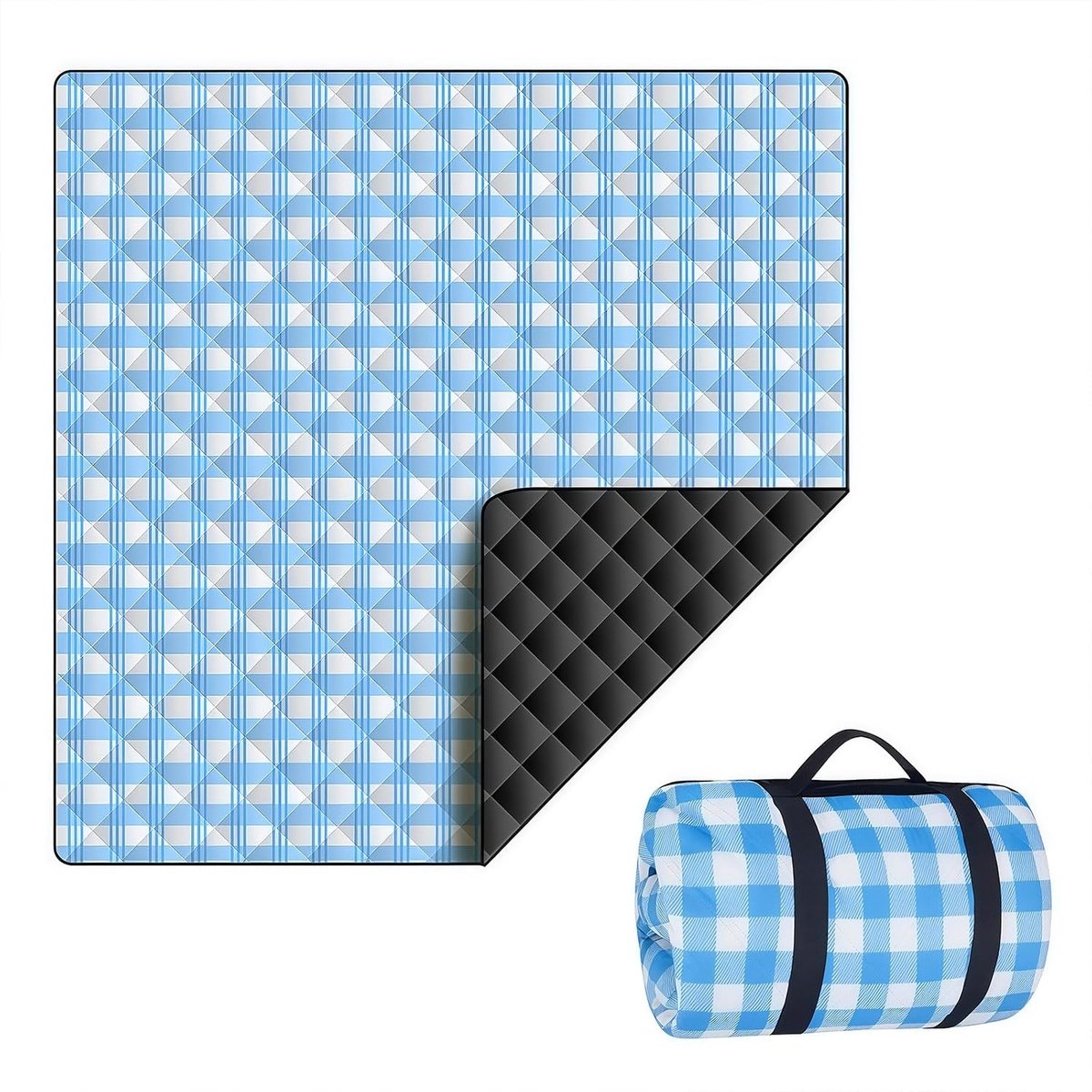 Bobypet - Groot Picknickkleed 200 x 200 cm Waterdicht - 5-Laags Geïsoleerde Strandmat - Opvouwbaar Parkkleed met Draagriem voor Camping, Strand, Park en Familie - Klassiek Patroon