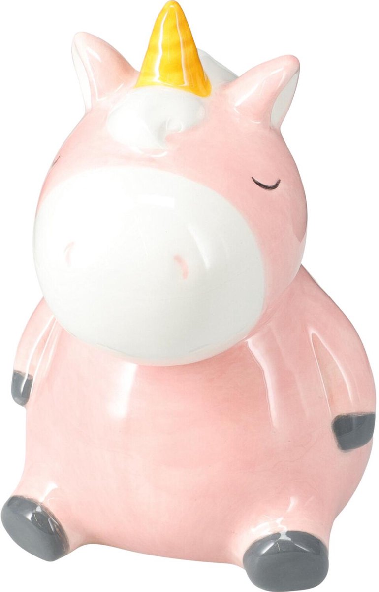 Home & Styling Dieren spaarpot voor kinderen - eenhoorn roze - dolomiet - 12 x 16 cm - met dop sluiting