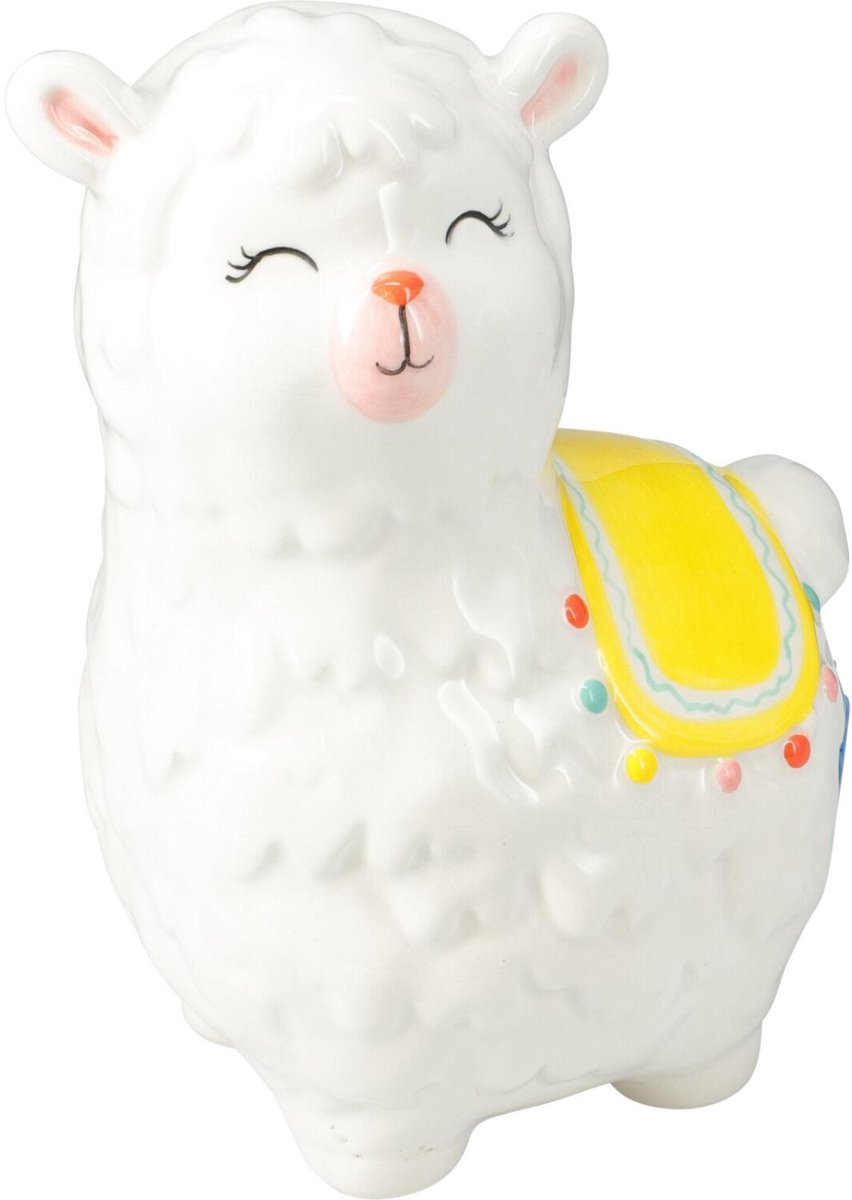 Home & Styling Dieren spaarpot voor kinderen - alpaca wit - dolomiet - 12 x 16 cm - met dop sluiting