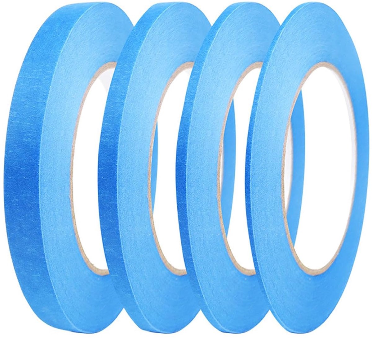 4 rollen dunne afplakband, 1,5 / 3 / 6 / 12 mm, vinyltape voor blauwe nerf, laat geen resten achter, voor schilderen, auto, school, kantoor, projecten