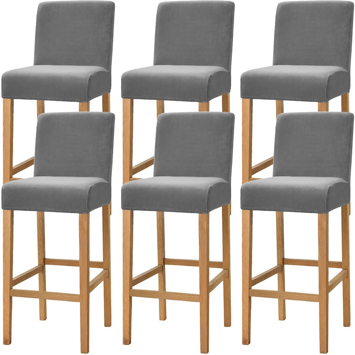 Omgoods - Stretch Barstoel Hoes - Velvet Kruk Stoelhoes voor Eetkamer en Café (Set van 6, Donkergrijs)