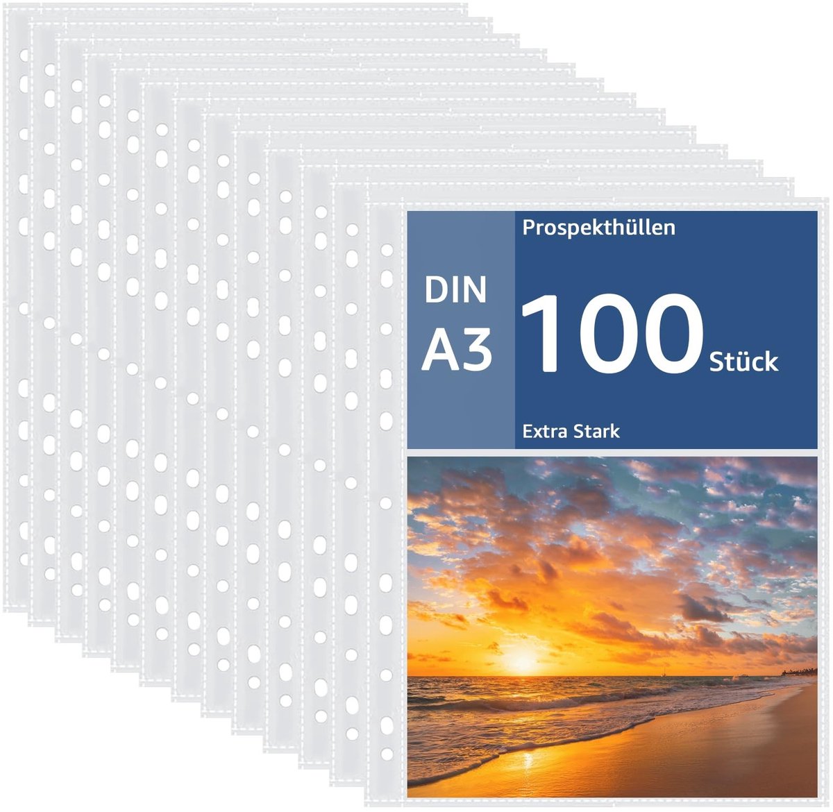 Omgoods- A3 Hoezen 100 Stuks - Transparante Folies - Extra Sterk - Documenten Bescherming - Polypropyleen - Afmetingen 430 x 325 mm - Documenthoezen