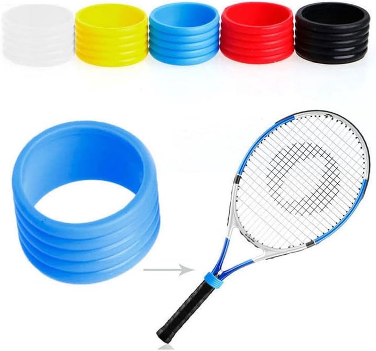 zalati Tennis Siliconen Ring 5 stks Rubber Grip Band voor Tennis Racket Badminton Handvat Cover - Multicolor