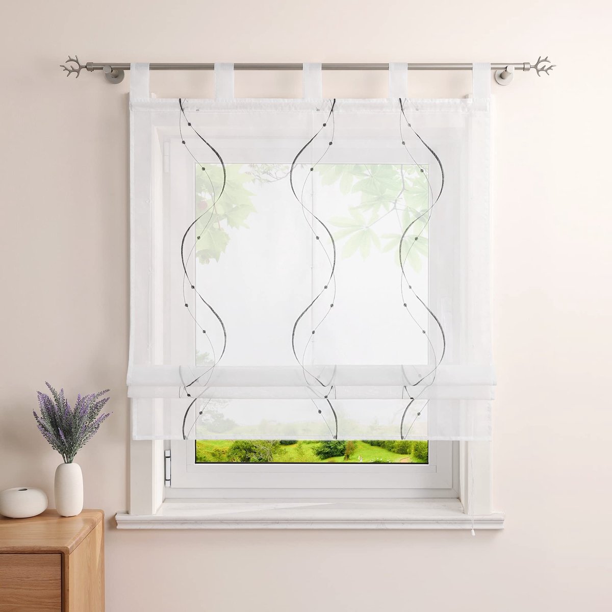 Omgoods - Heichkell Plooigordijn met Lussen - Transparant Voile - Grijs 120 x 140 cm