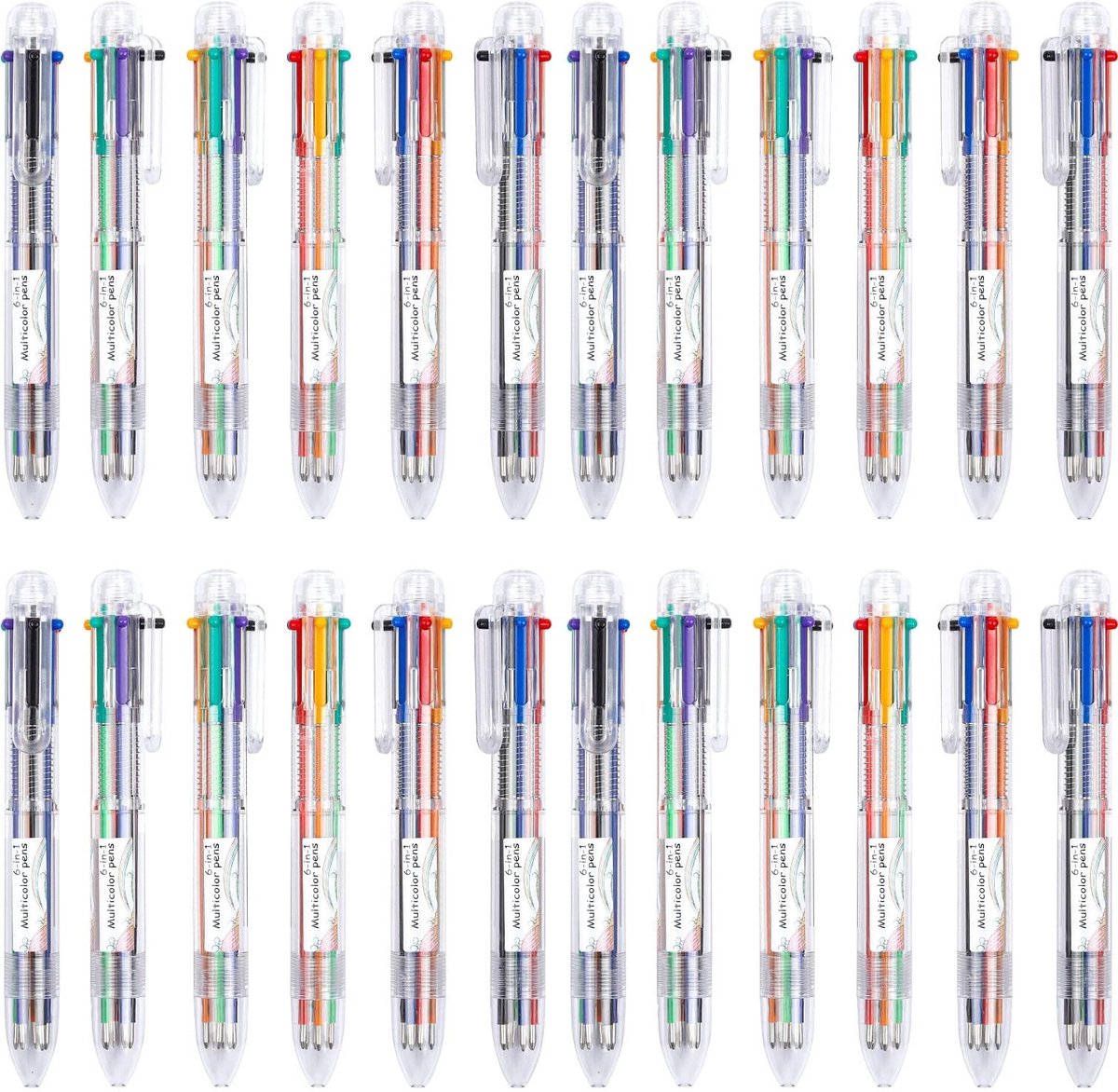 Omgoods - 30 Stuks 6-in-1 Multicolor Shuttle Pen - Perfect voor School en Kantoor