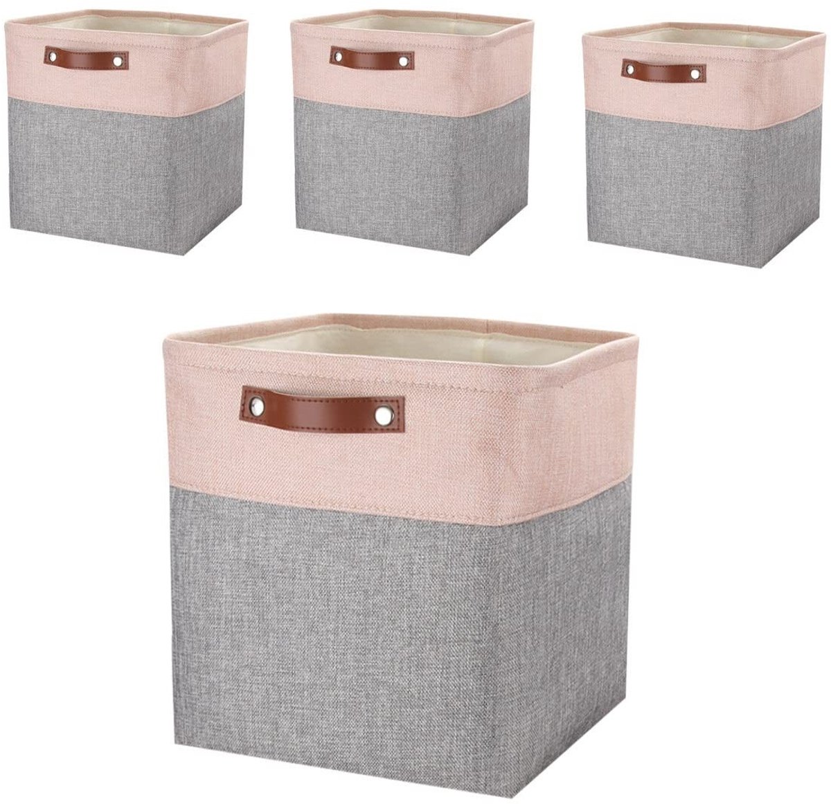 Omgoods - Set van 4 Opbergdozen van Stof, 30x30x30cm, Grijs Roze
