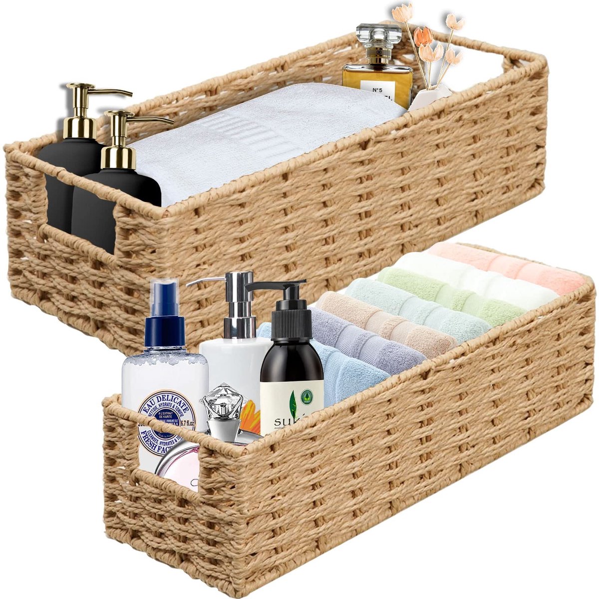 Omgoods - 2-Pack Wicker Storage Baskets - Handgemaakte Organizer voor Badkamer en Keuken