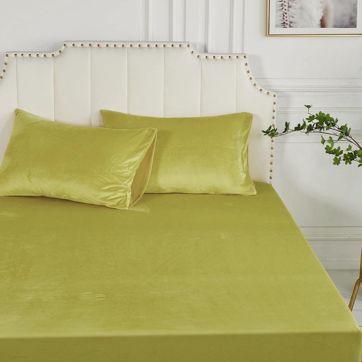 Omgoods - Fitted Sheet 120 x 200 cm Yellow Winter Warm Flannel Cosy Bed Sheet - Zacht en Comfortabel
