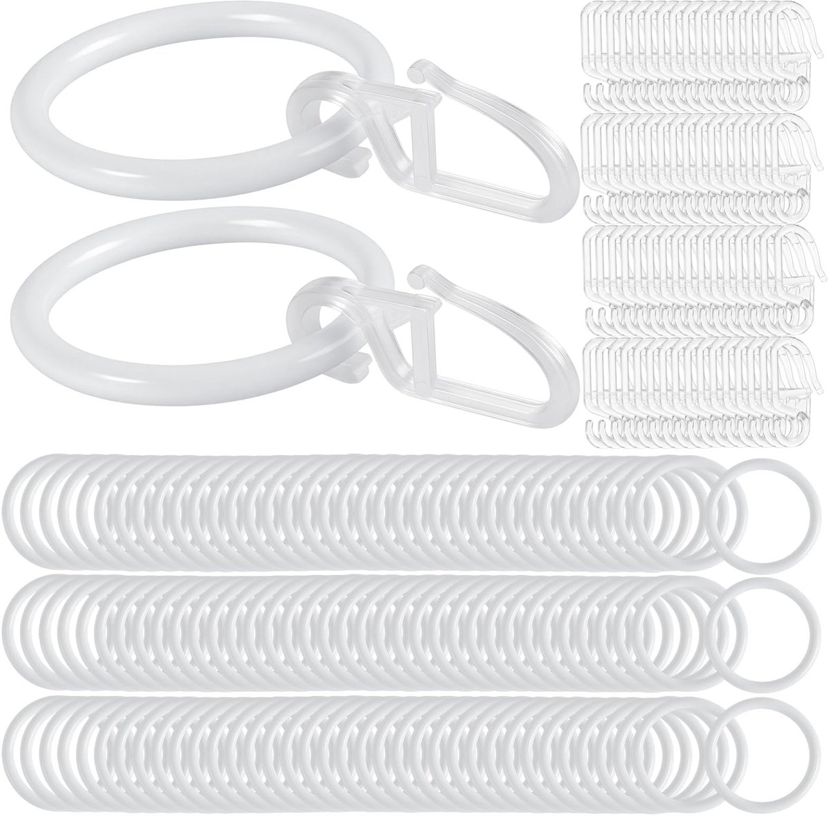 Omgoods - 100 Ivoor-Witte Gordijnringen met Clips - 3cm Binnen Diameter