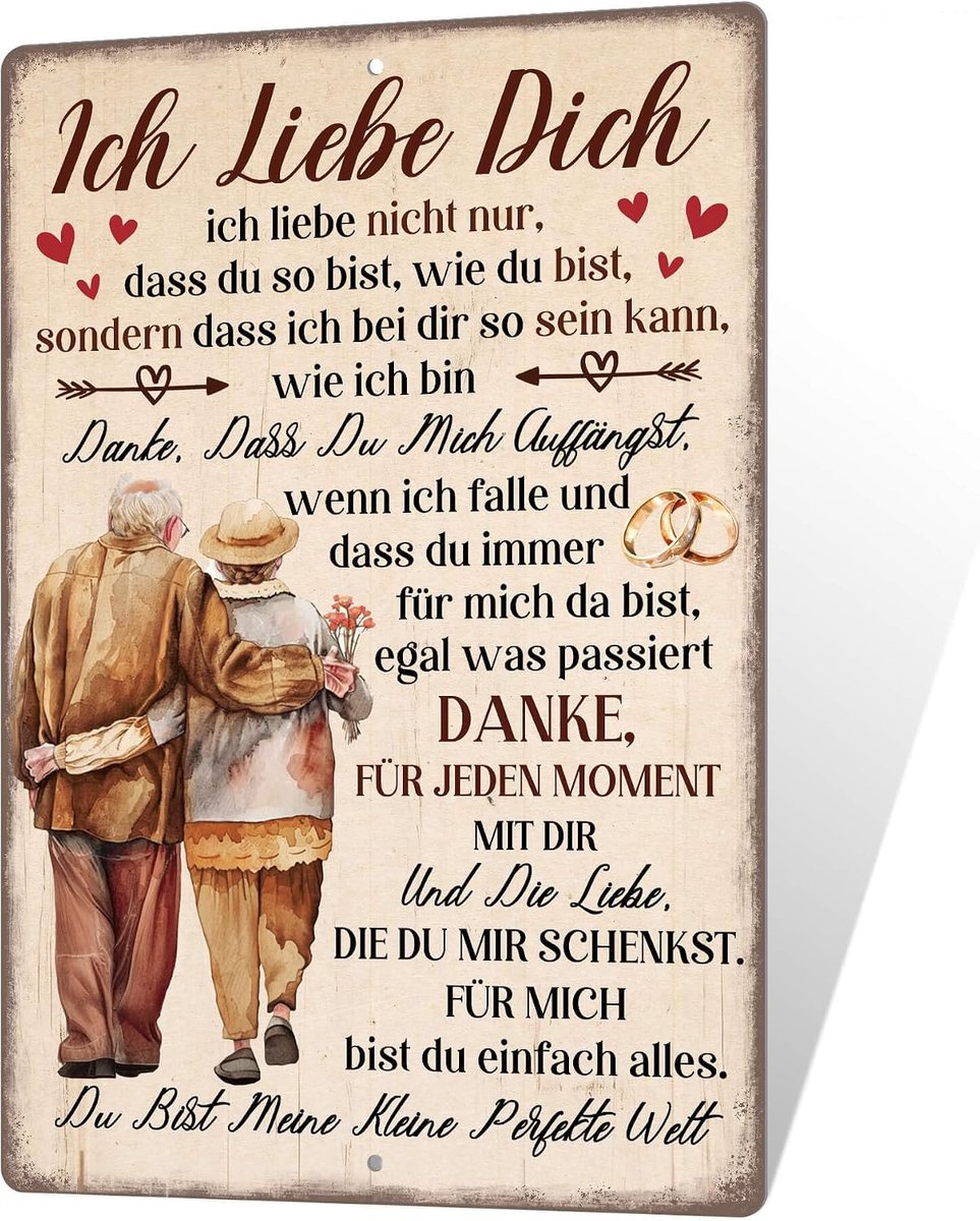 Decor Metalen bord - Ich liebe dich - Romantische liefdesboodschap wanddecoratie voor koppels