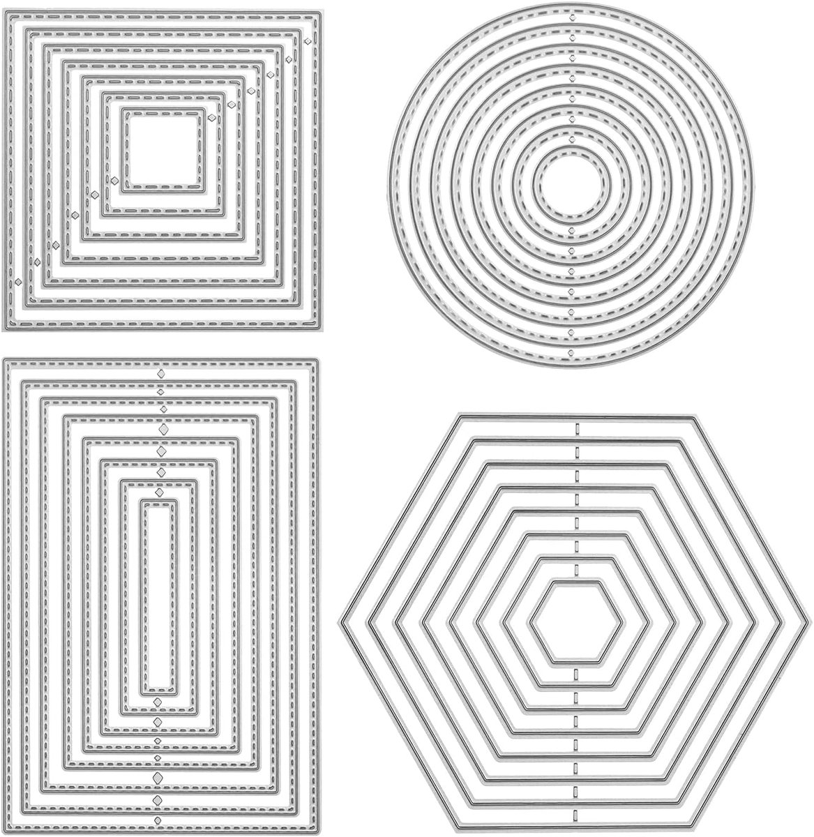 4 stuks ponssjablonen, geometrische sets, ponsvormen, vierkant, rechthoekig, cirkelframe, zeshoekig, gesneden, reliëf, sjablonen, stempels, voor doe-het-zelf scrapbooking, albums, kaarten, knutselen