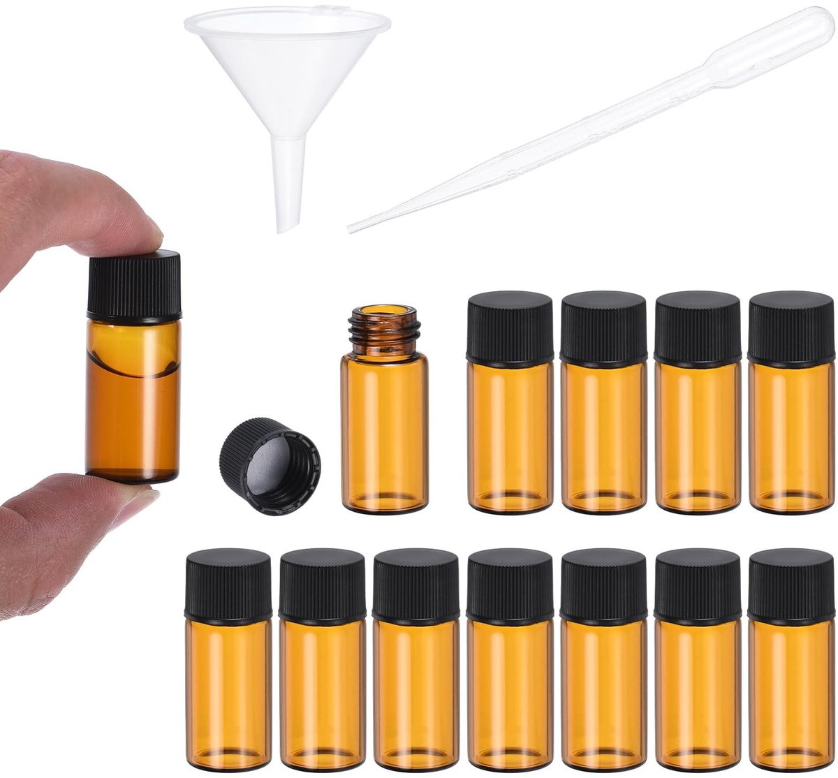 Omgoods - 200 Stuks 5ml Amber Glazen Flesjes met Schroefdop en Druppelaar voor Laboratorium Gebruik