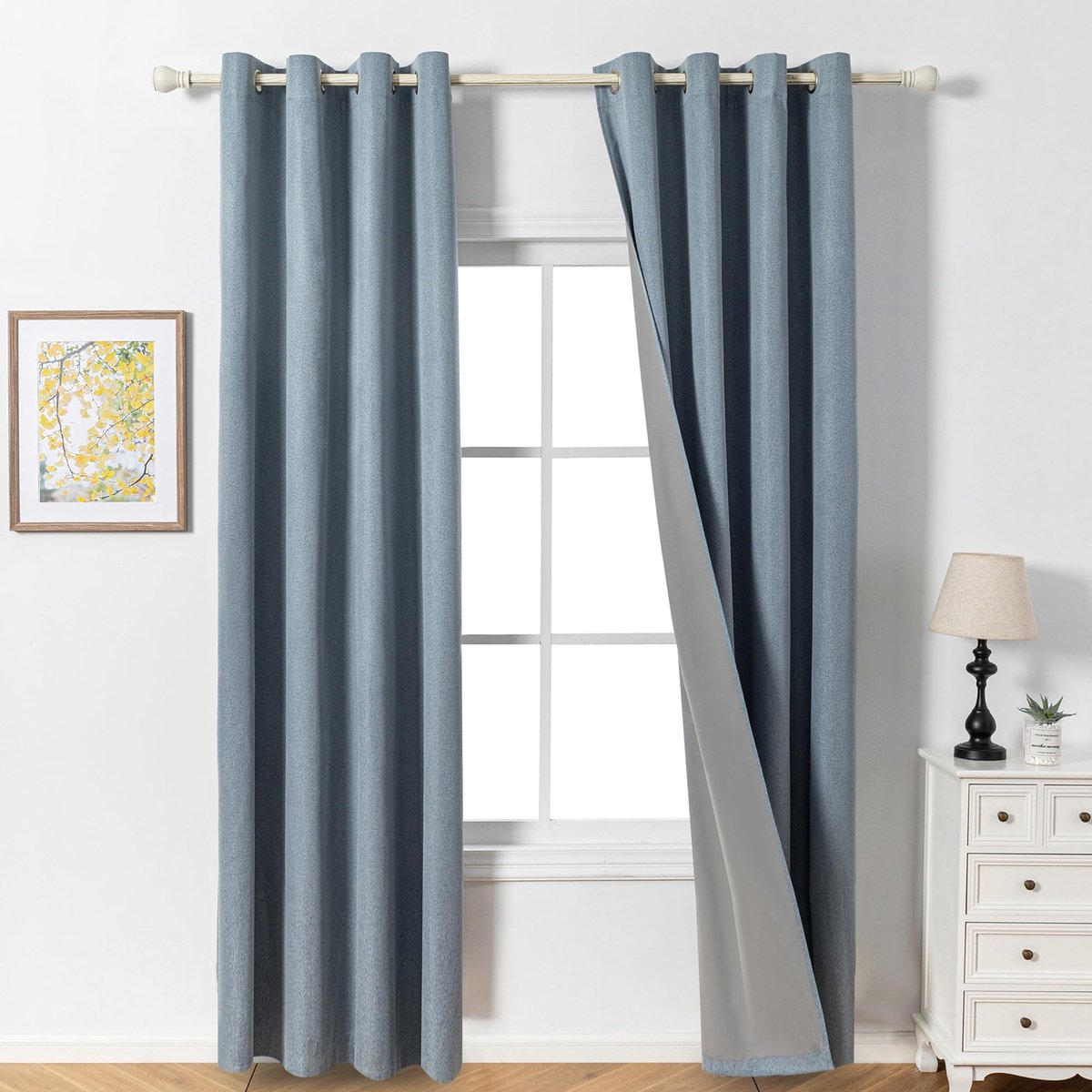 Omgoods - Opaque Eyelet Gordijnen - Set van 2 in Grijs Blauw - Blackout voor Woonkamer - 245 x 140 cm