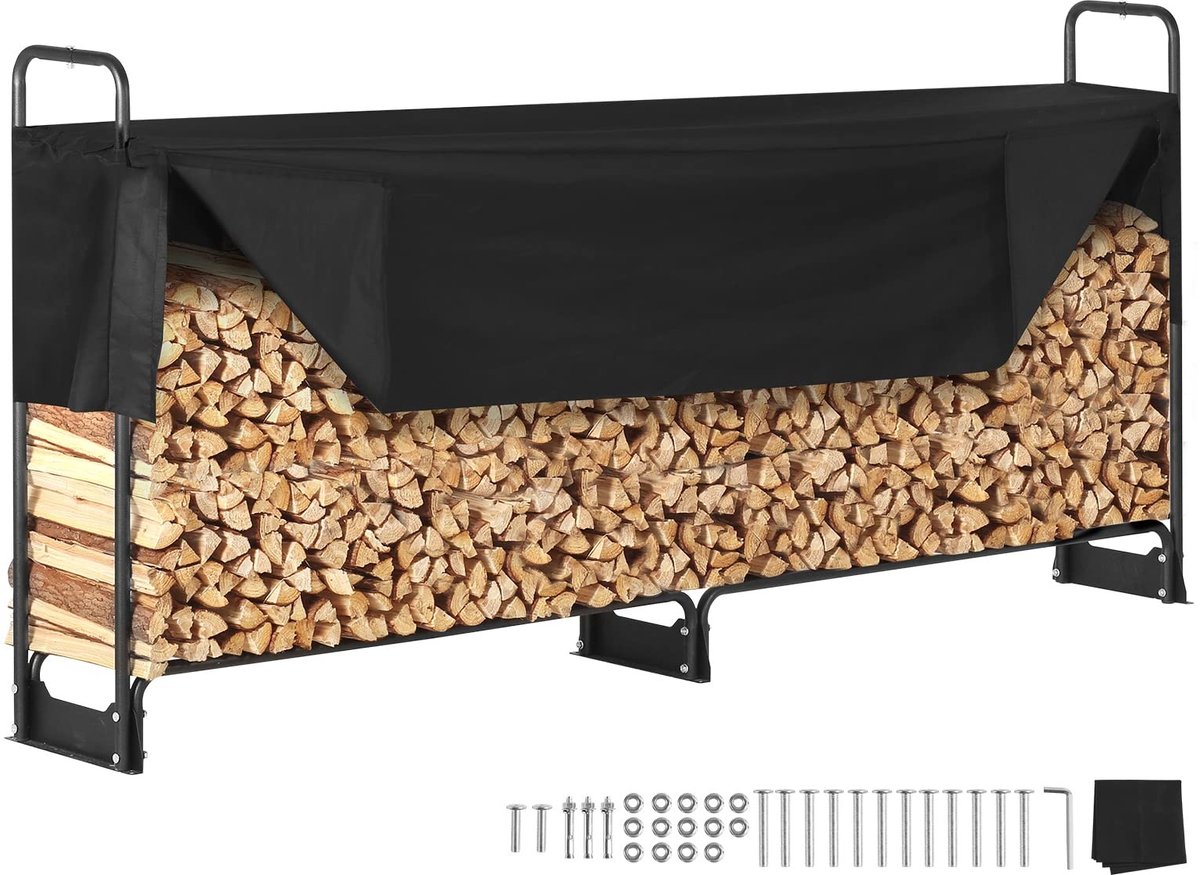 Omgoods - Houtopslag Rek - Metaal met Dekzeil voor Buiten - Voor Tuin en Patio