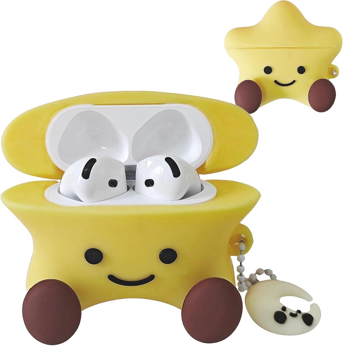 3D Kawaii Ster Cartoon Design Zachte Siliconen Beschermhoes voor AirPods 4. Generatie 2024 met Sleutelhanger voor Meisjes Kinderen Vrouwen