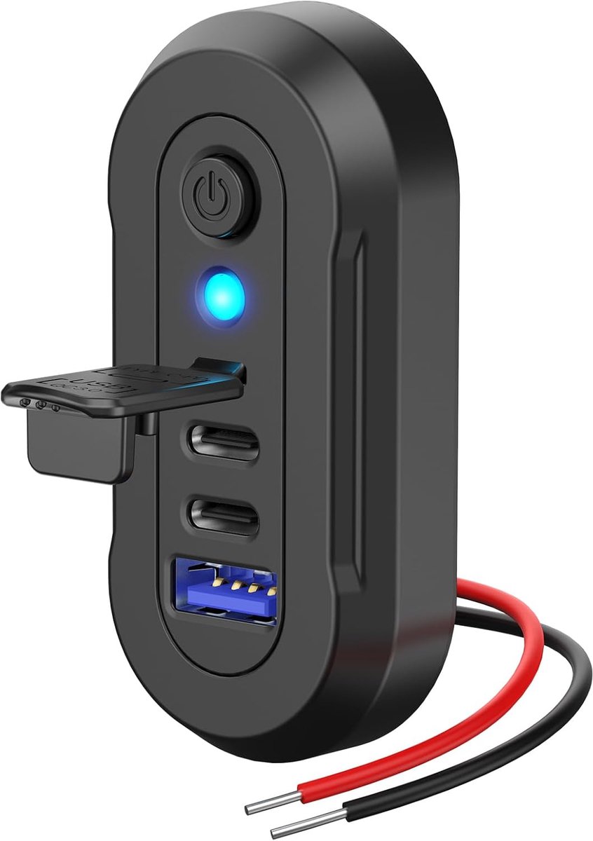 12V USB-aansluiting RV 3 poorten, dubbele PD 30W en Quick Charge QC3.0 autolader met blauw indicatielampje en schakelaar, USB-paneel voor in de auto, wandmontage, oplaadaccessoires voor boten, ATV's