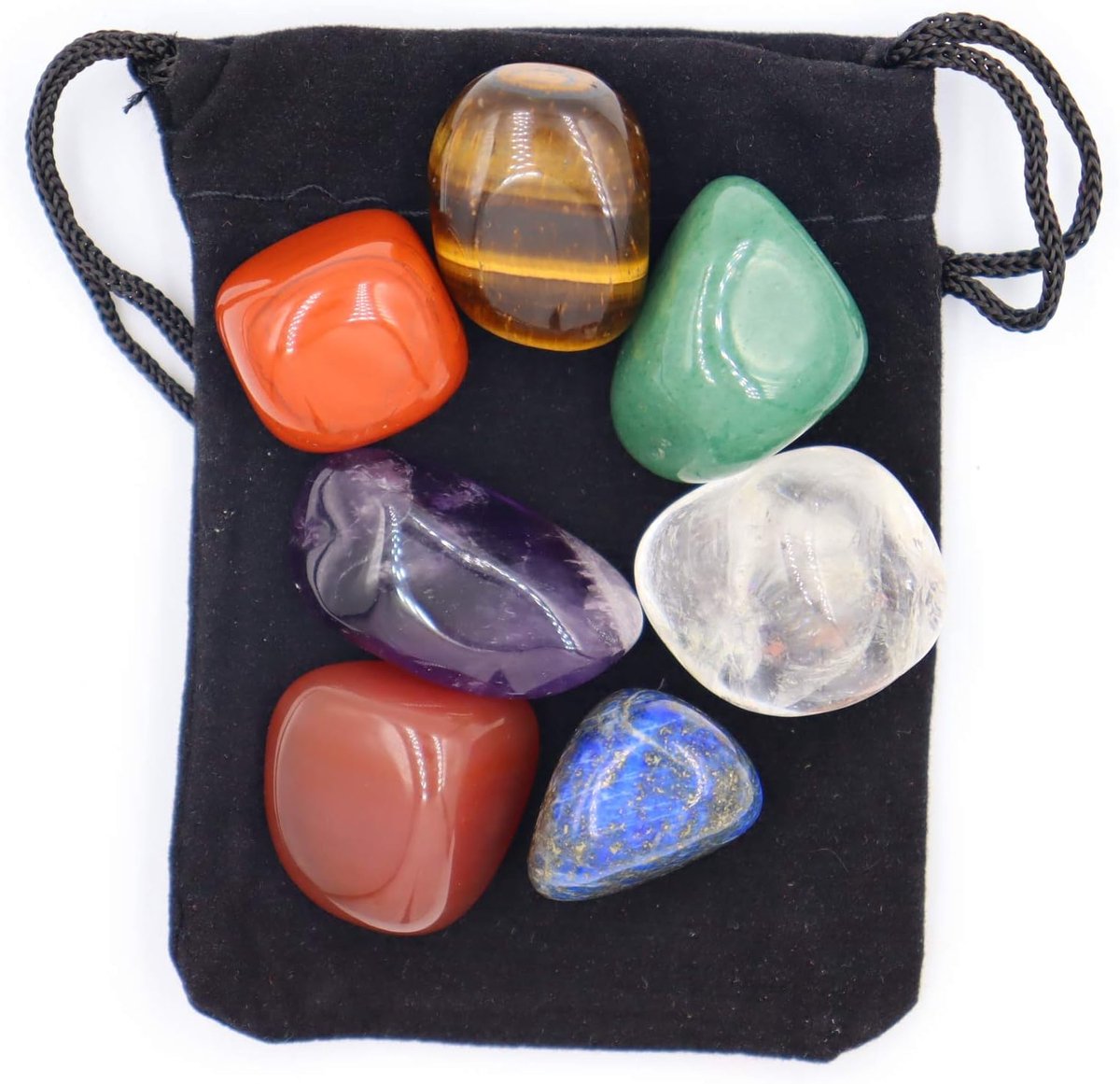 Genezende Kristallen voor Gebruik als 7 Chakra Stenen en Zorgenstenen voor Grondverbinding, Balancering, Kalmering, Meditatie, Reiki (Set van 7)